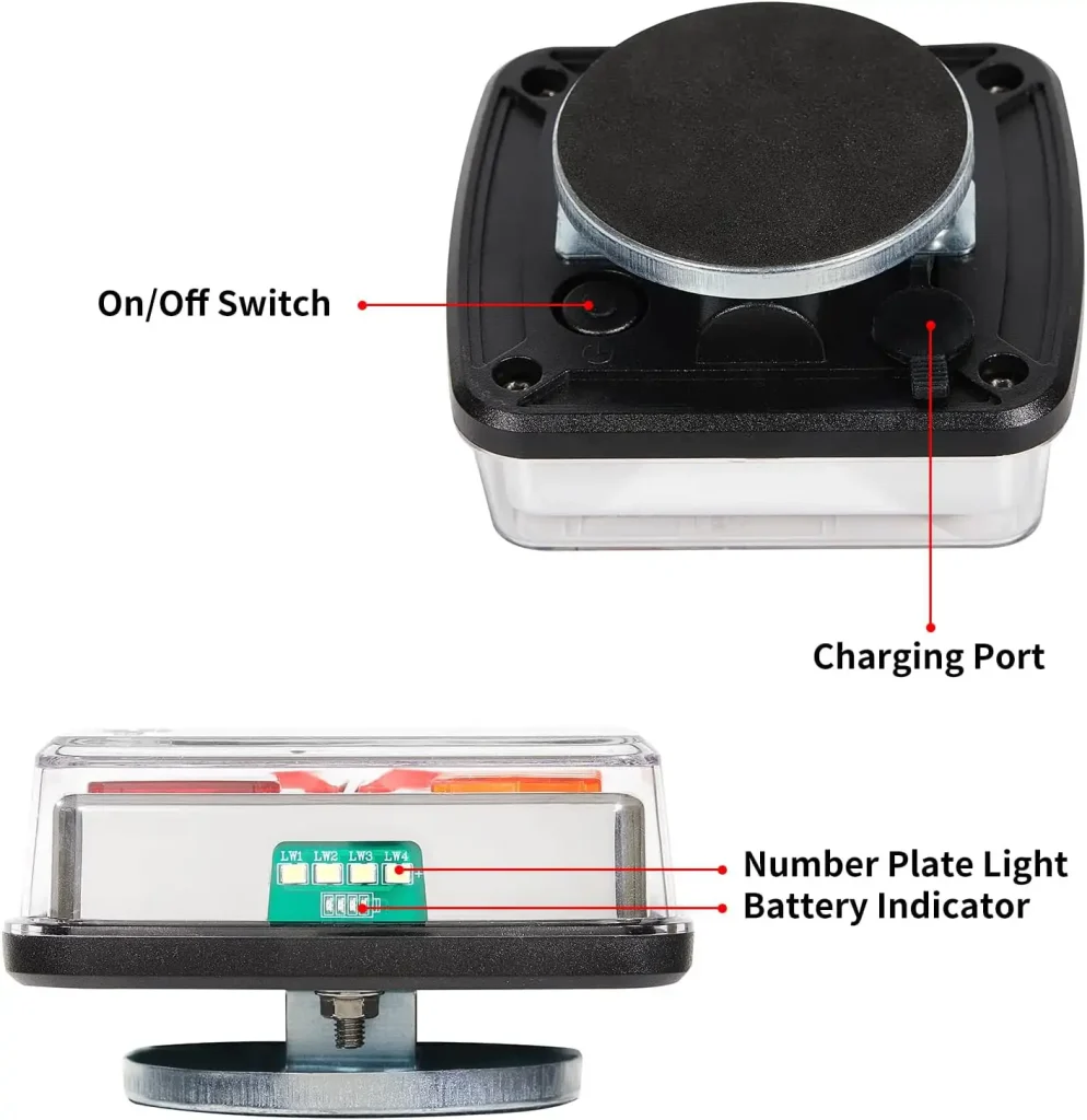 D-TECH Pilotos Traseros LED Inalámbricos para Remolque - Juego de Luces Traseras Magnéticas, Adaptador de 13 a 7 Pines, Aprobación ECE 1