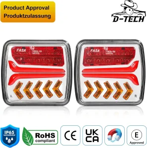 D-TECH Pilotos Traseros LED Inalámbricos para Remolque - Juego de Luces Traseras Magnéticas, Adaptador de 13 a 7 Pines, Aprobación ECE 2