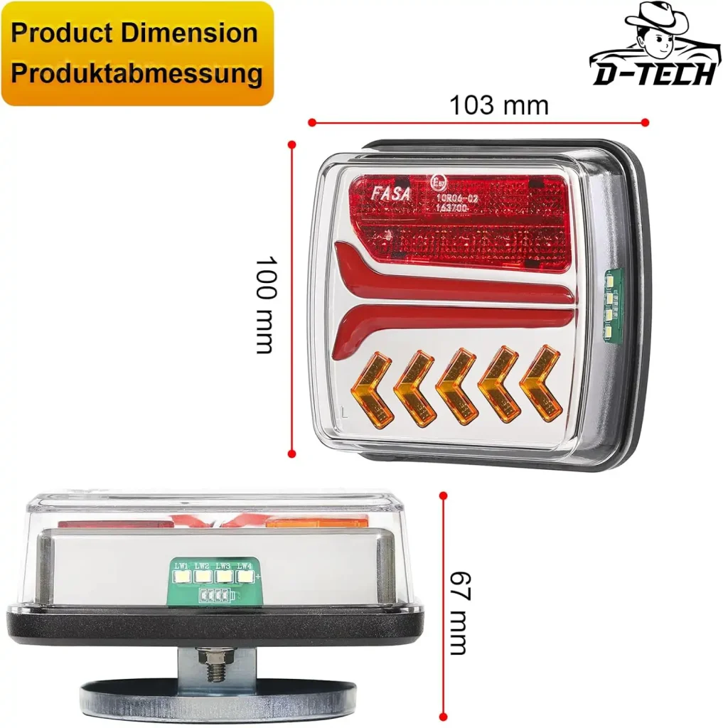 D-TECH Pilotos Traseros LED Inalámbricos para Remolque - Juego de Luces Traseras Magnéticas, Adaptador de 13 a 7 Pines, Aprobación ECE 3