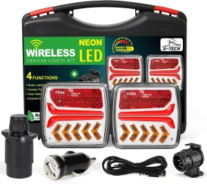 D-TECH Pilotos Traseros LED Inalámbricos para Remolque - Juego de Luces Traseras Magnéticas, Adaptador de 13 a 7 Pines, Aprobación ECE 4