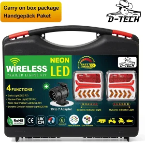 D-TECH Pilotos Traseros LED Inalámbricos para Remolque - Juego de Luces Traseras Magnéticas, Adaptador de 13 a 7 Pines, Aprobación ECE 5