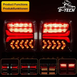 D-TECH Pilotos Traseros LED Inalámbricos para Remolque - Juego de Luces Traseras Magnéticas, Adaptador de 13 a 7 Pines, Aprobación ECE 6