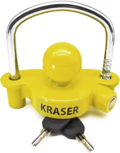 KRASER KR815 Bola Antirrobo Remolque - Candado de Enganche con Cerradura Curva de Alta Seguridad, Universal para Caravanas y Remolques 1