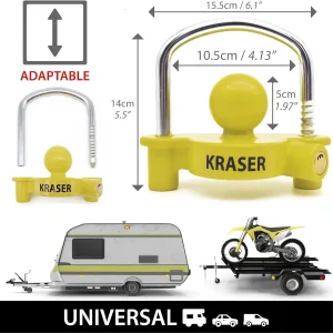 KRASER KR815 Bola Antirrobo Remolque - Candado de Enganche con Cerradura Curva de Alta Seguridad, Universal para Caravanas y Remolques 7