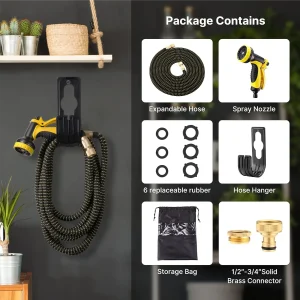 Manguera de Jardín Flexible de 15 m con 10 Funciones - Conectores de Latón y Alcachofa de Metal, Adaptadores de 34 y 12 Pulgadas 7